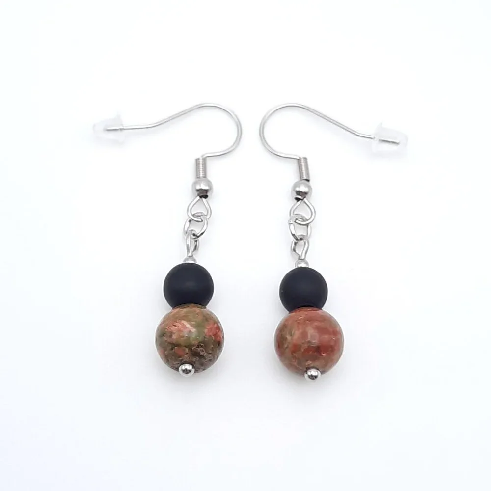 Ukanite Chakra Gemstone Black Drop Minimalist Earrings Handmade Jewelry - Picture 2 of 6